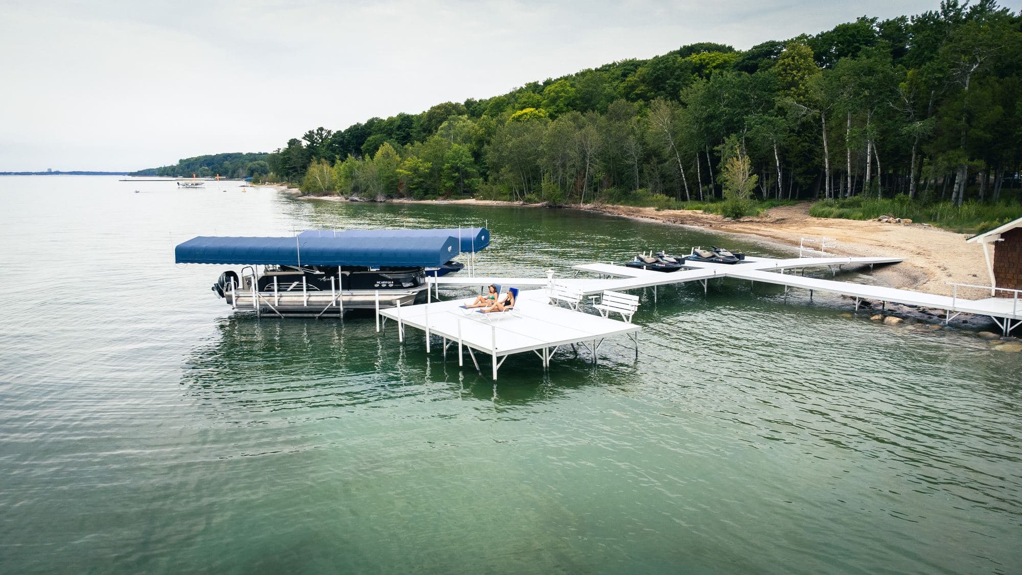 Bulmann dock and hydraulic boat lift in northern Michigan